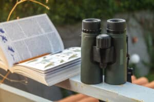 Binoculars and a guide book - essentials to have when spring birdwatching on the Great River Road in Wisconsin